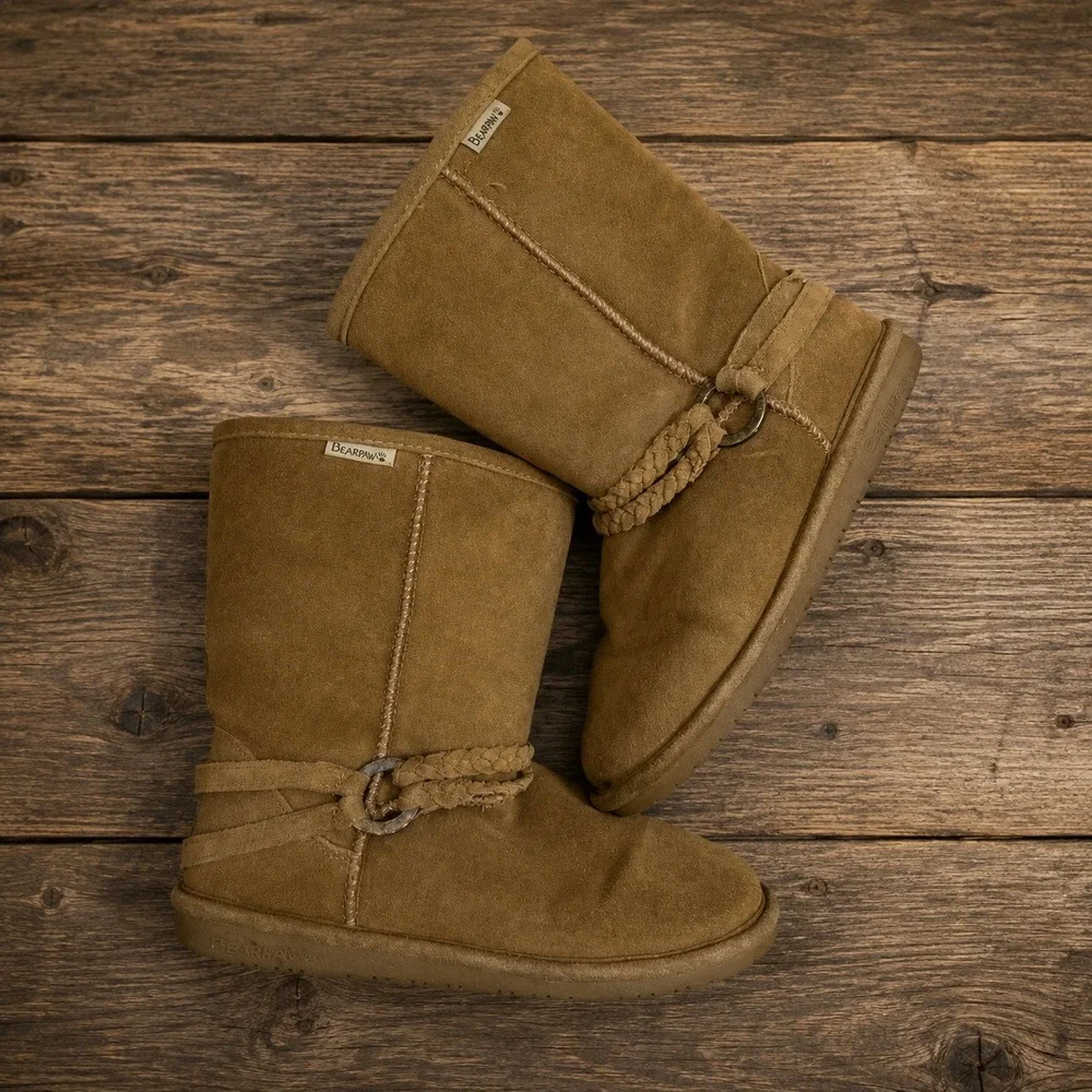Y2K Bearpaw Brown Suede Boho Sheepskin Wool Blend Boots 10 Fall Slipper Rustic